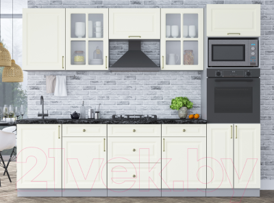 Кухонный гарнитур Интерлиния Мила Шато 2.7В (белый/белый/кастилло темный)