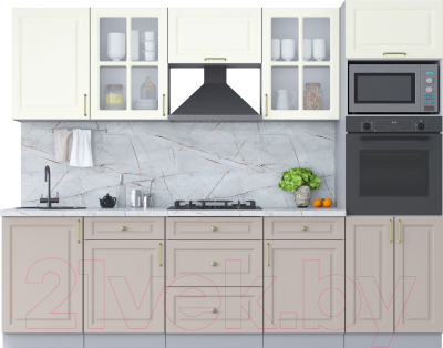 Кухонный гарнитур Интерлиния Мила Шато 2.7В (белый/луна/серый каспий) - фото