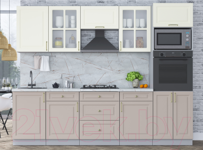 Кухонный гарнитур Интерлиния Мила Шато 2.7В (белый/луна/серый каспий)