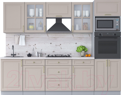 Кухонный гарнитур Интерлиния Мила Шато 2.7В (луна/луна/бискайская сосна) - фото