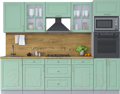 Кухонный гарнитур Интерлиния Мила Шато 2.7В (мята/мята/дуб бунратти) - фото