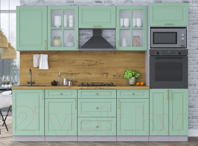 Кухонный гарнитур Интерлиния Мила Шато 2.7В (мята/мята/дуб бунратти)