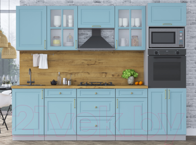 Кухонный гарнитур Интерлиния Мила Шато 2.7В (океан/океан/дуб бунратти)
