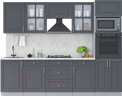 Кухонный гарнитур Интерлиния Мила Шато 2.7В (пепел/пепел/опал светлый) - фото