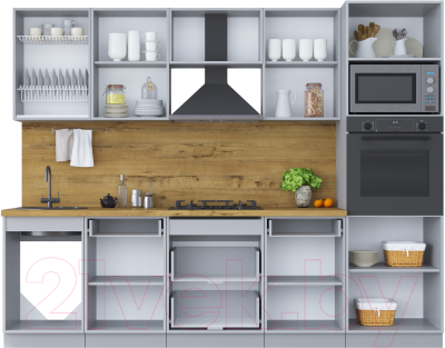 Кухонный гарнитур Интерлиния Мила Шато 2.7В (пепел/пепел/опал светлый)