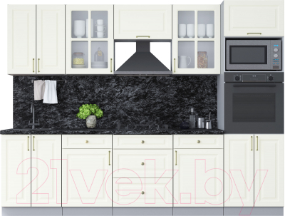 Кухонный гарнитур Интерлиния Мила Шато 2.8В (белый/белый/кастилло темный) - фото