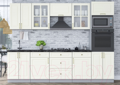 Кухонный гарнитур Интерлиния Мила Шато 2.8В (белый/белый/кастилло темный)