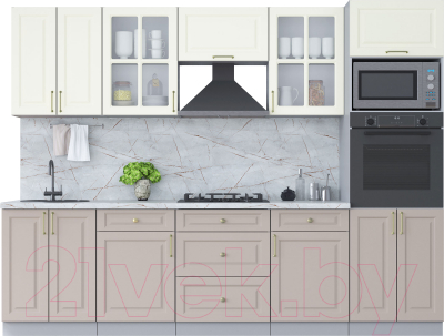 Кухонный гарнитур Интерлиния Мила Шато 2.8В (белый/луна/серый каспий) - фото