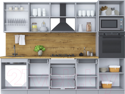 Кухонный гарнитур Интерлиния Мила Шато 2.8В (белый/луна/серый каспий)