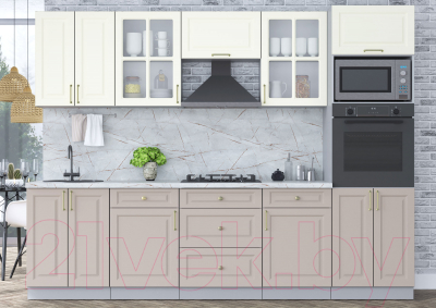 Кухонный гарнитур Интерлиния Мила Шато 2.8В (белый/луна/серый каспий)