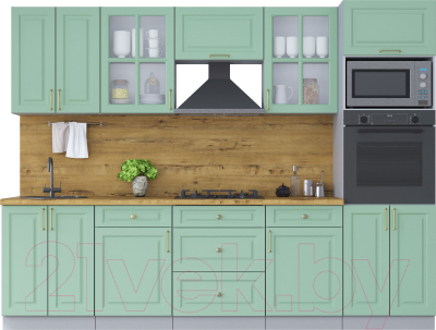 Кухонный гарнитур Интерлиния Мила Шато 2.8В (мята/мята/дуб бунратти) - фото