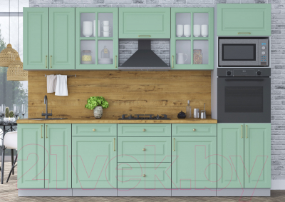 Кухонный гарнитур Интерлиния Мила Шато 2.8В (мята/мята/дуб бунратти)