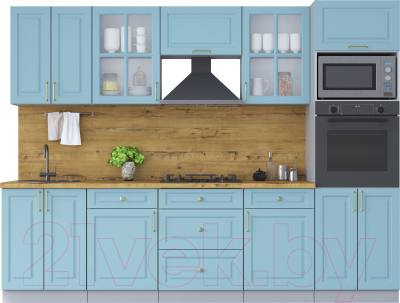 Кухонный гарнитур Интерлиния Мила Шато 2.8В (океан/океан/дуб бунратти) - фото