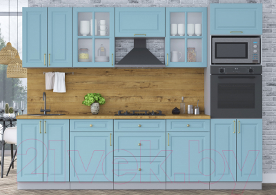 Кухонный гарнитур Интерлиния Мила Шато 2.8В (океан/океан/дуб бунратти)