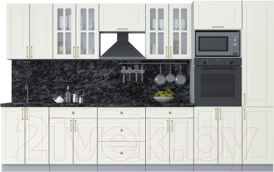 Кухонный гарнитур Интерлиния Мила Шато 3.4В (белый/белый/кастилло темный) - фото