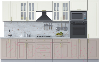 Кухонный гарнитур Интерлиния Мила Шато 3.4В (белый/луна/серый каспий) - фото