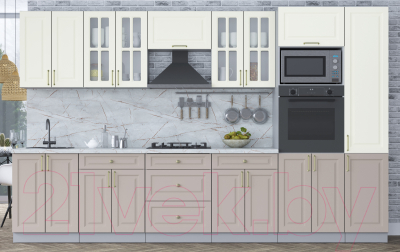 Кухонный гарнитур Интерлиния Мила Шато 3.4В (белый/луна/серый каспий)