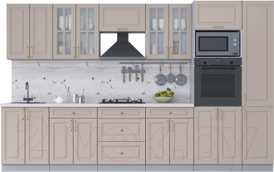 Кухонный гарнитур Интерлиния Мила Шато 3.4В (луна/луна/бискайская сосна) - фото