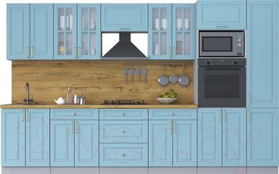 Кухонный гарнитур Интерлиния Мила Шато 3.4В (океан/океан/дуб бунратти) - фото