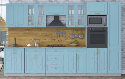 Кухонный гарнитур Интерлиния Мила Шато 3.4В (океан/океан/дуб бунратти)