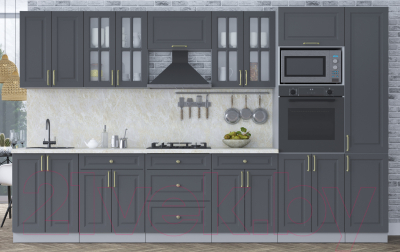 Кухонный гарнитур Интерлиния Мила Шато 3.4В (пепел/пепел/опал светлый)