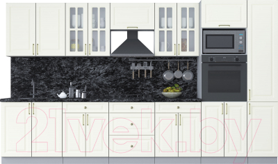 Кухонный гарнитур Интерлиния Мила Шато 3.6В (белый/белый/кастилло темный) - фото