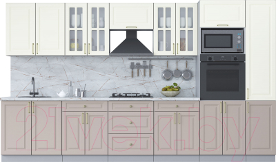 Кухонный гарнитур Интерлиния Мила Шато 3.6В (белый/луна/серый каспий) - фото