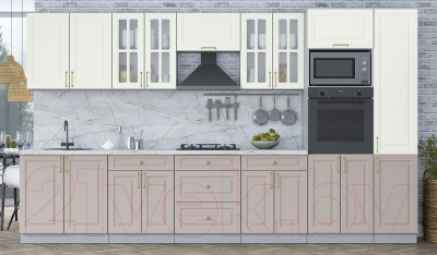 Кухонный гарнитур Интерлиния Мила Шато 3.6В (белый/луна/серый каспий)