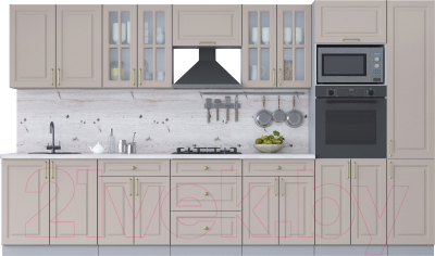 Кухонный гарнитур Интерлиния Мила Шато 3.6В (луна/луна/бискайская сосна) - фото