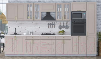 Кухонный гарнитур Интерлиния Мила Шато 3.6В (луна/луна/бискайская сосна)