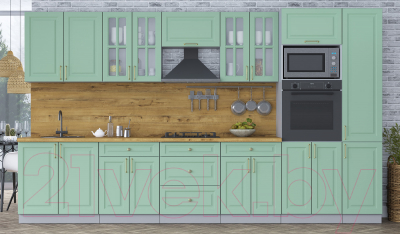 Кухонный гарнитур Интерлиния Мила Шато 3.6В (мята/мята/дуб бунратти)