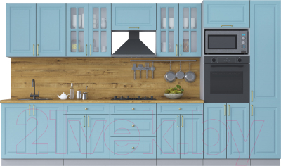 Кухонный гарнитур Интерлиния Мила Шато 3.6В (океан/океан/дуб бунратти) - фото
