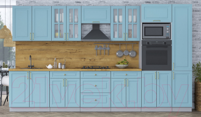 Кухонный гарнитур Интерлиния Мила Шато 3.6В (океан/океан/дуб бунратти)