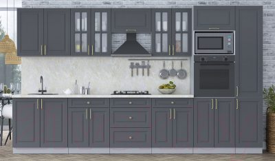 Кухонный гарнитур Интерлиния Мила Шато 3.6В (пепел/пепел/опал светлый)