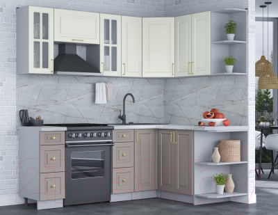 Кухонный гарнитур Интерлиния Мила Шато 1.5x2.1 правая (белый/луна/серый каспий)