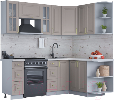 Кухонный гарнитур Интерлиния Мила Шато 1.5x2.1 правая (луна/луна/бискайская сосна) - фото