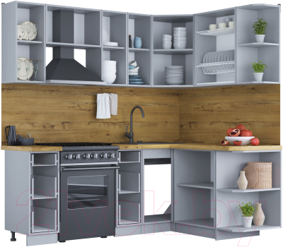 Кухонный гарнитур Интерлиния Мила Шато 1.5x2.1 правая (луна/луна/бискайская сосна)