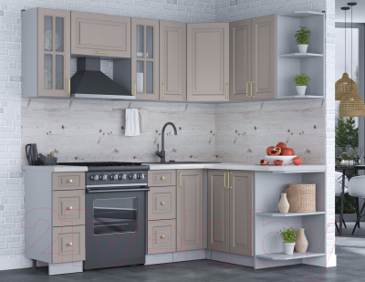 Кухонный гарнитур Интерлиния Мила Шато 1.5x2.1 правая (луна/луна/бискайская сосна)