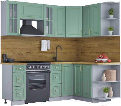 Кухонный гарнитур Интерлиния Мила Шато 1.5x2.1 правая (мята/мята/дуб бунратти) - фото