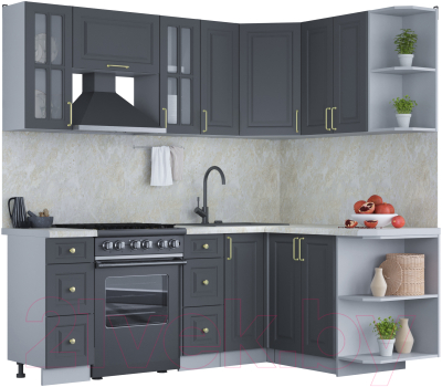 Кухонный гарнитур Интерлиния Мила Шато 1.5x2.1 правая (пепел/пепел/опал светлый) - фото