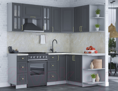 Кухонный гарнитур Интерлиния Мила Шато 1.5x2.1 правая (пепел/пепел/опал светлый)