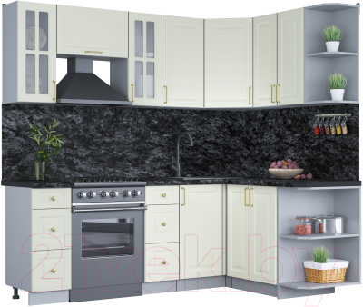 Кухонный гарнитур Интерлиния Мила Шато 1.5x2.2 правая (белый/белый/кастилло темный) - фото