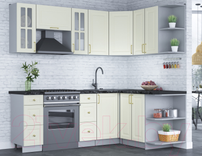 Кухонный гарнитур Интерлиния Мила Шато 1.5x2.2 правая (белый/белый/кастилло темный)