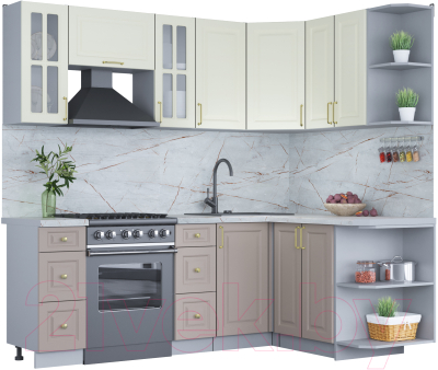 Кухонный гарнитур Интерлиния Мила Шато 1.5x2.2 правая (белый/луна/серый каспий) - фото