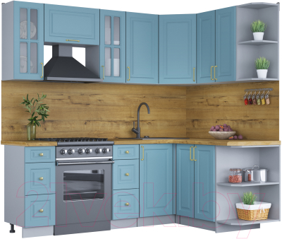 Кухонный гарнитур Интерлиния Мила Шато 1.5x2.2 правая (океан/океан/дуб бунратти) - фото
