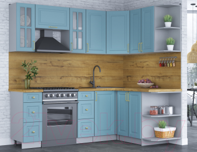 Кухонный гарнитур Интерлиния Мила Шато 1.5x2.2 правая (океан/океан/дуб бунратти)