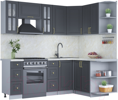 Кухонный гарнитур Интерлиния Мила Шато 1.5x2.2 правая (пепел/пепел/опал светлый) - фото