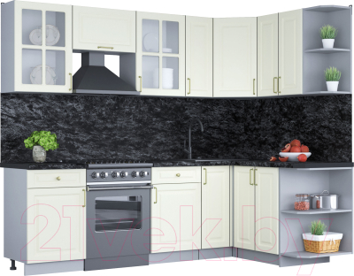 Кухонный гарнитур Интерлиния Мила Шато 1.5x2.5 правая (белый/белый/кастилло темный) - фото