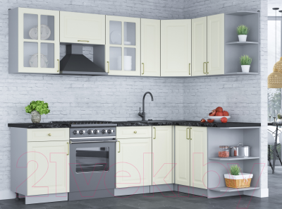 Кухонный гарнитур Интерлиния Мила Шато 1.5x2.5 правая (белый/белый/кастилло темный)