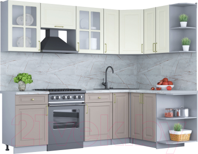 Кухонный гарнитур Интерлиния Мила Шато 1.5x2.5 правая (белый/луна/серый каспий) - фото